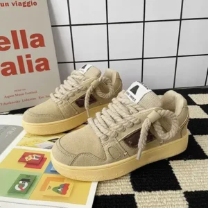 Milegestic Women Fashion Retro Block Color Platform Sneakers