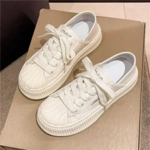 Milegestic Women Fashion Shell Toe Platform Solid Color Lace-Up Sneakers