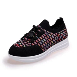 Milegestic Women Fashion Low-Top Lace-Up Platform Color-Block Fly-Knit Sneakers