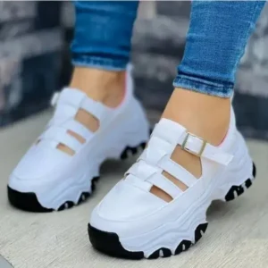 Milegestic Women'S Casual Fashion Round Toe Mesh Solid Color Thick Sole Stitching Suede Hollow Platform Sneakers