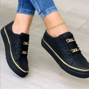 Milegestic Women Thick Bottom Chain Casual Round Toe Fashion Pu Sneakers