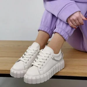 Milegestic Fashion Metal Chain Front Lace Up Platform Sneakers