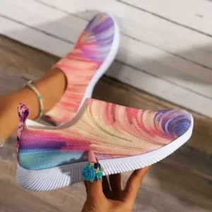 Milegestic Women Fashion Round Multicolor Gradient Rainbow Mesh Sneakers